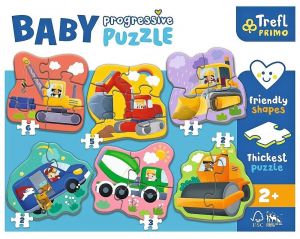 Puzzle Trefl Baby 6x Progresive 2, 2, 3, 4, 5 a 6 dílků - Dopravní prostředky 44004