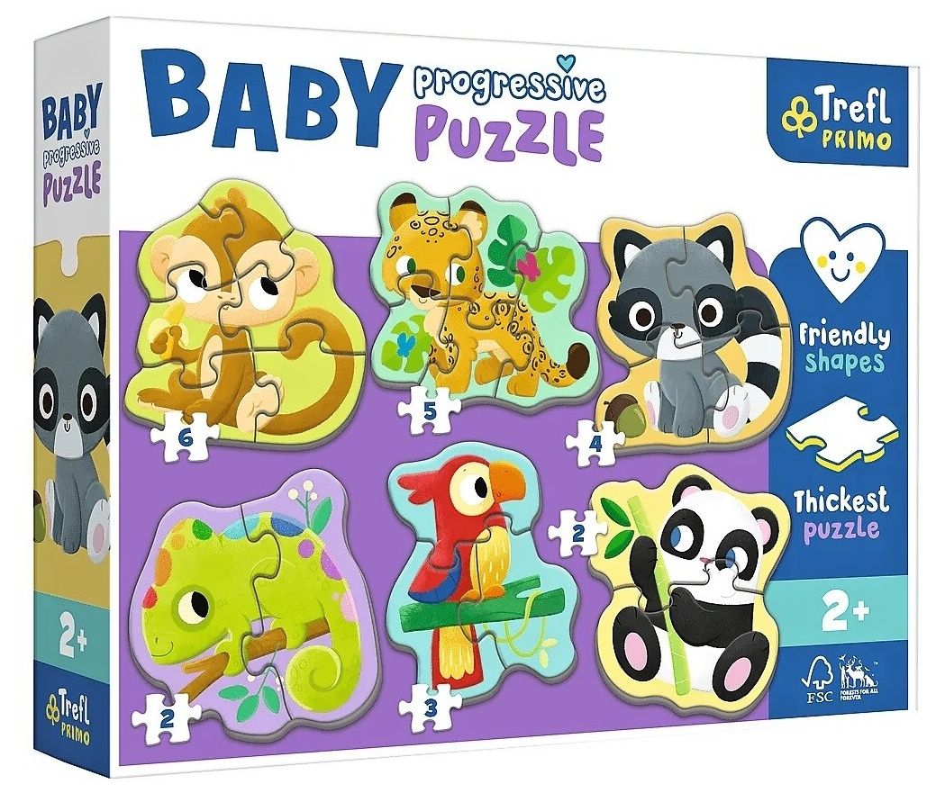 Puzzle Trefl Baby 6x Progresive 2, 2, 3, 4, 5 a 6 dílků - Exotická zvířata 44005