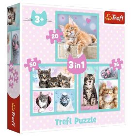 Trefl Puzzle 3v1-  20 36 50 dílků - Sladké kočičky  34862