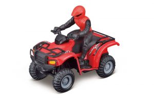 Maisto - kovová čtyřkolka s jezdcem  na pull back - červená / červený II