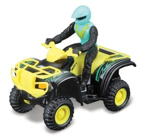 Maisto - kovová čtyřkolka s jezdcem  na pull back - žlutá / zelený