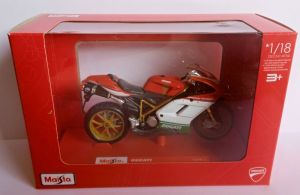 Maisto motorka na stojánku se zn. DUCATI - Ducati 1098S 1:18 červeno bílá