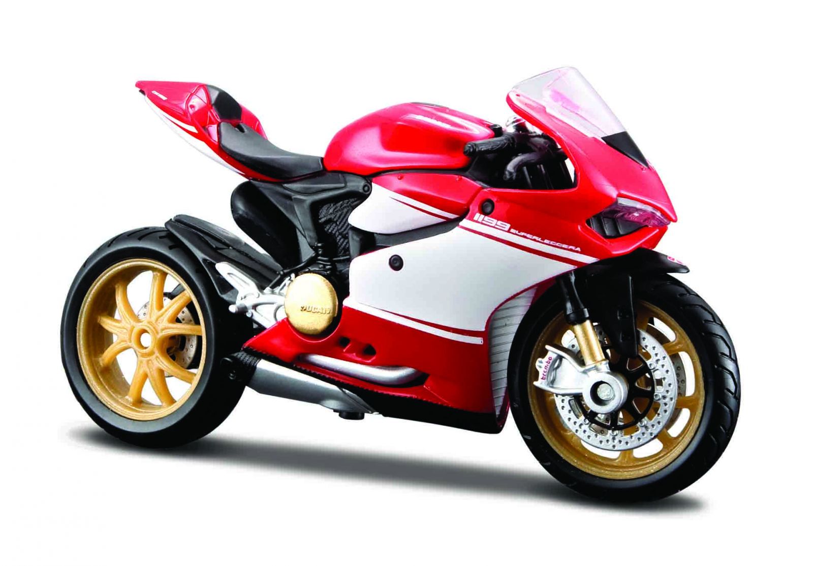 Maisto motorka na stojánku se zn. DUCATI - Ducati 1099 Superleggera 1:18 červeno bílá