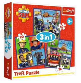 Puzzle   Trefl  3v1 - 20, 36 a 50 dílků  - Požárník Sam 34868