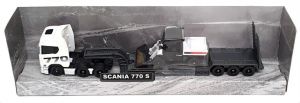 Tahač Scania 770S s návěsem a stavebním strojem Toolkat 5600 With bucket Maisto