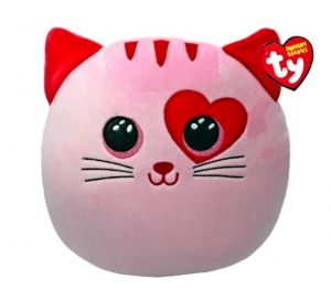 TY - plyšový polštářek - zvířátko  22 cm -  růžová kočička se srdíčkem - Flirt  39271