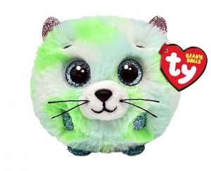 Plyšák TY - Puffies - plyšová zvířátka ve tvaru kuličky  - zelená kočka  Evie 42537
