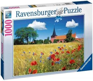 1000 dílků  - Dánsko - kostel v Bornholm -   puzzle Ravensburger 
