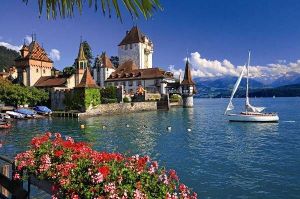 1000 dílků  -  Jezero Thun - Bern Švýcarsko  -   puzzle Ravensburger   
